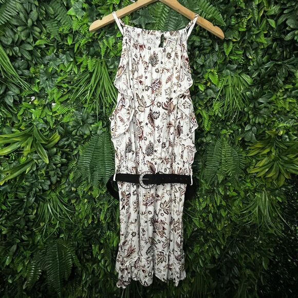 WILD ROSE Women Dress Plus 2XL Beige Floral Stretch Waist Belted NWT 0676 - Picture 8 of 10